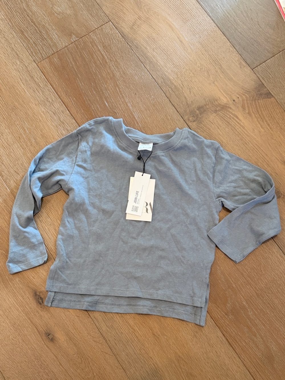 Zara Kids Light Blue Long-Sleeve Crewneck Top